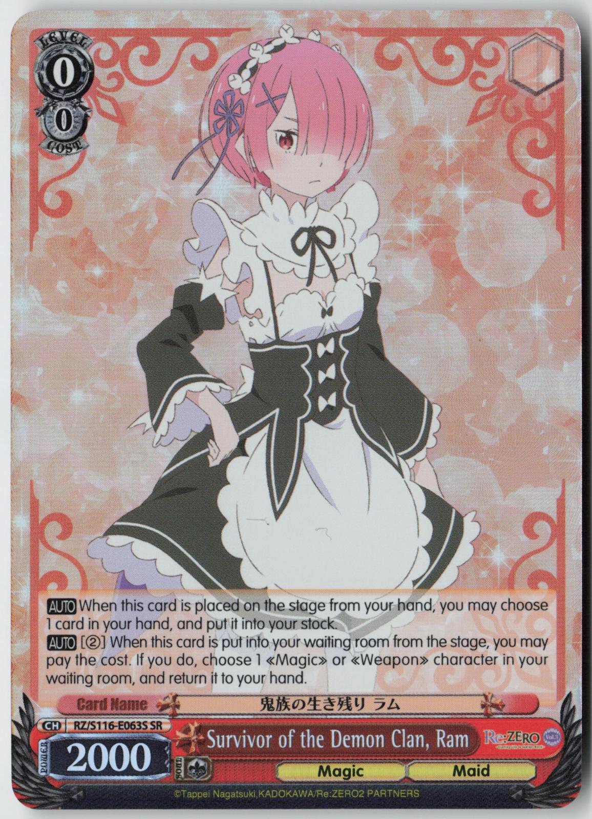 Survivor of the Demon Clan, Ram (SR) RZ/S116-E063S Re:ZERO Vol.3 NM